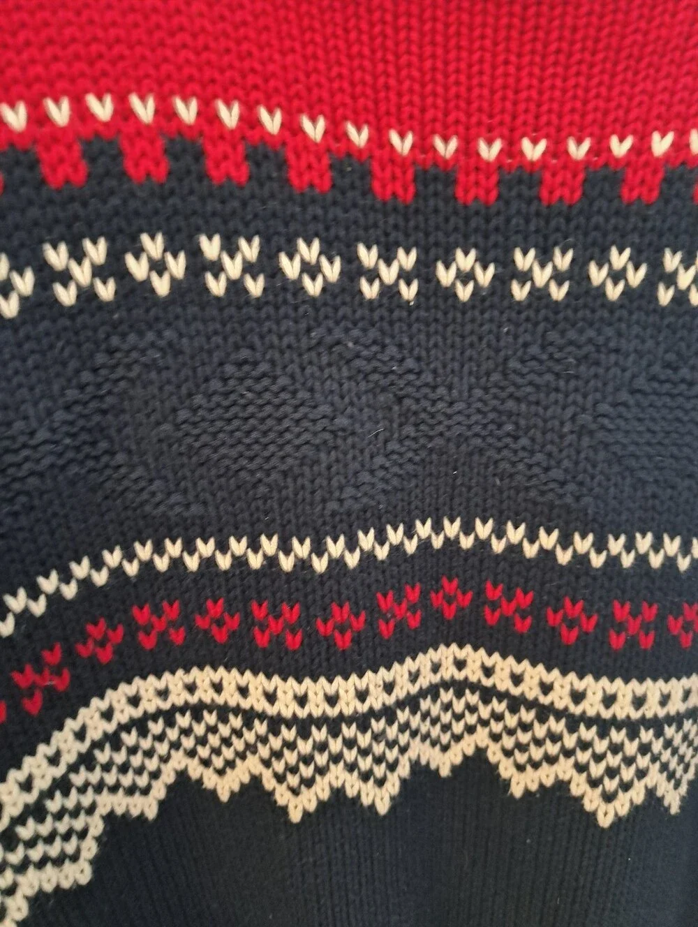 NAUTICA Men's Red, Navy & Cream Fair Isle Crewneck Sweater